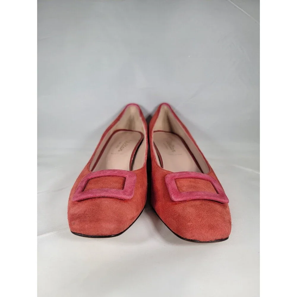 Voltan Red Suede Low Heels Buckle Leather Sole Women's Size 39.5 EU 9.5 US